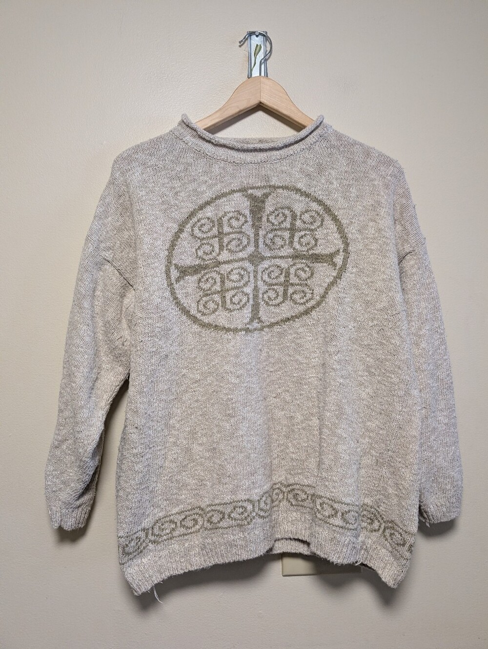 Tivoli Handknit Cotton Linen Celtic Knot Sweater Oatmeal Ireland